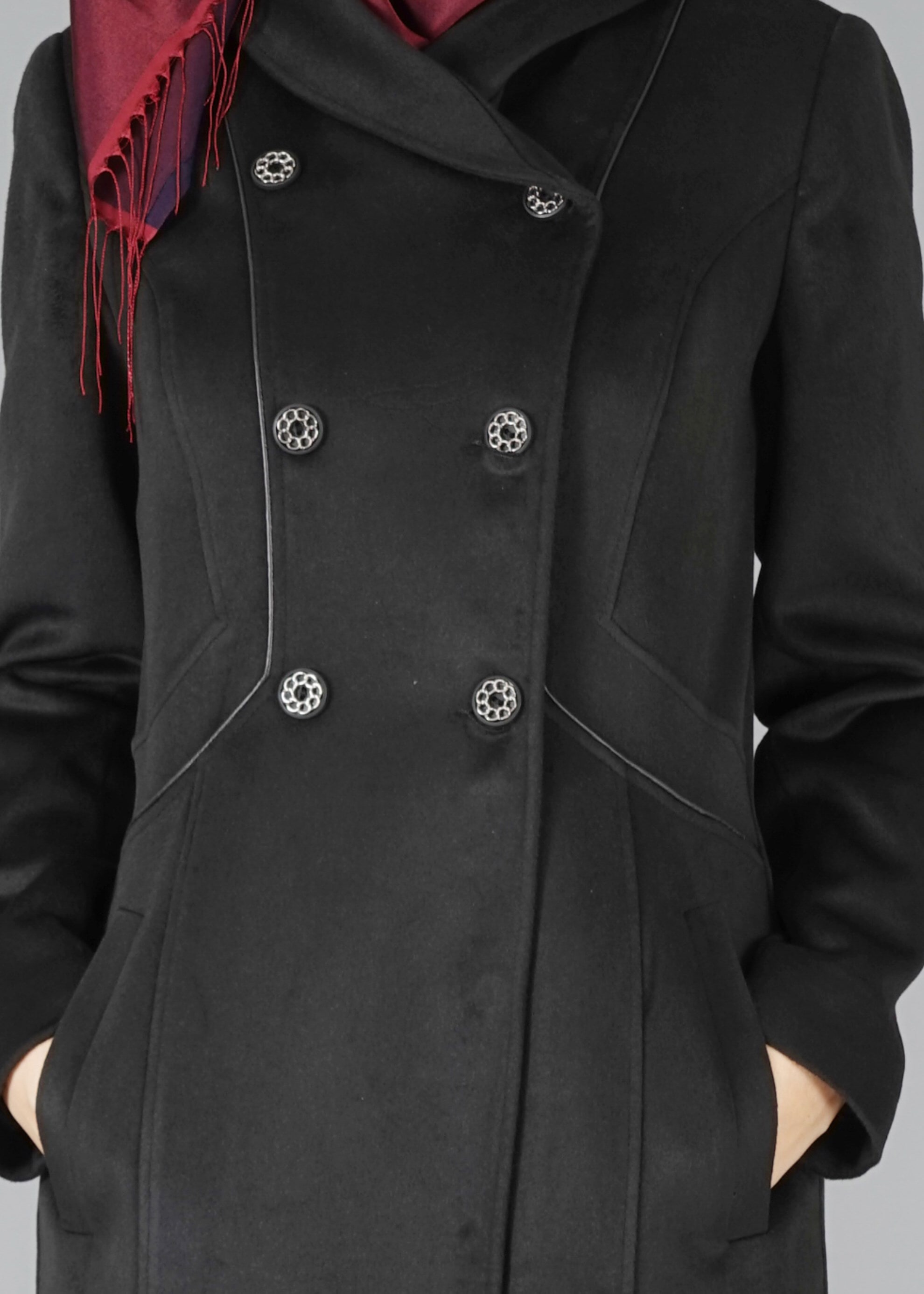 Tesettür giyim SİYAH CEPLİ DÜĞMELİ MANTO 9491