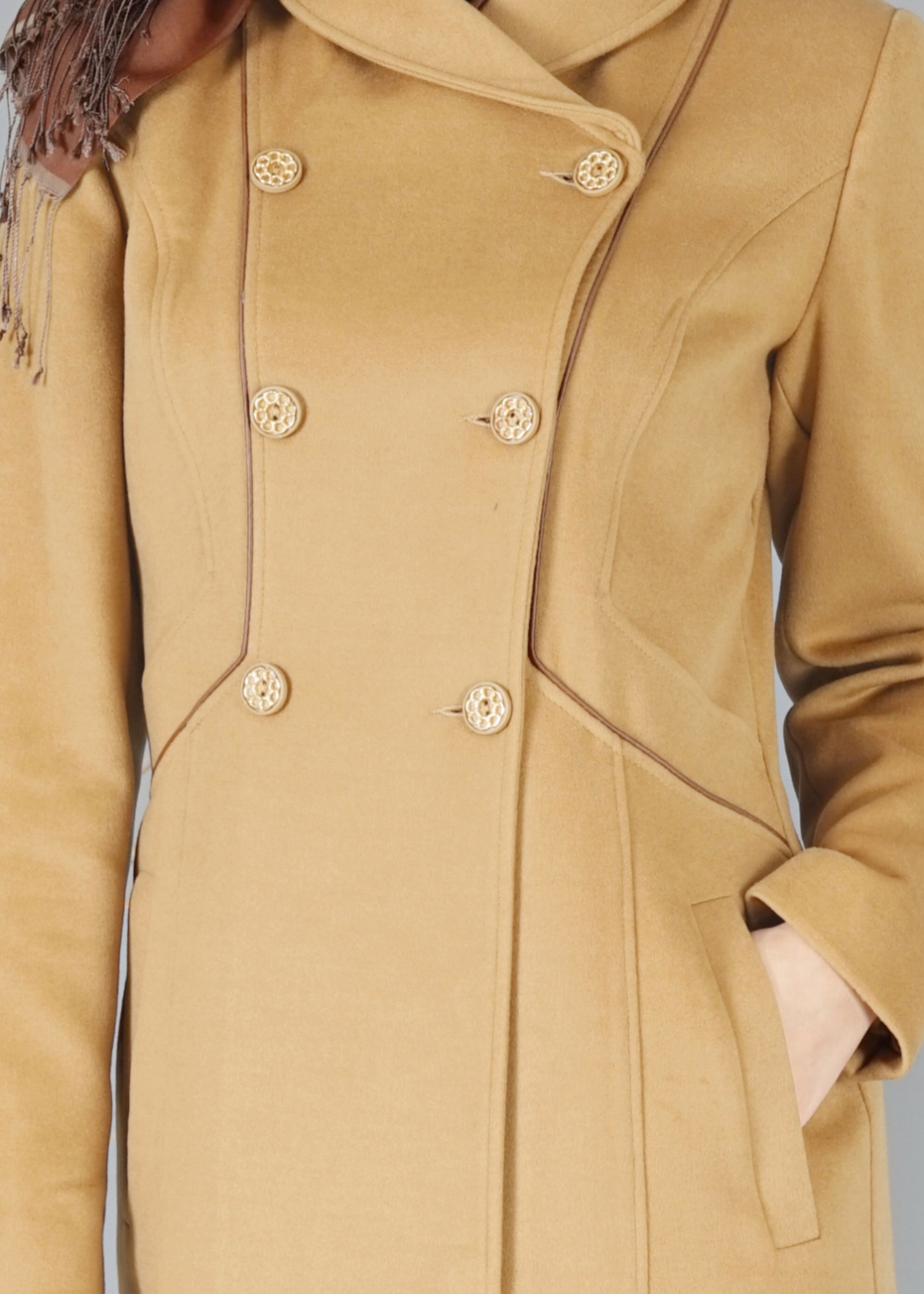 Tesettür giyim KAHVE CEPLİ DÜĞMELİ MANTO 9491