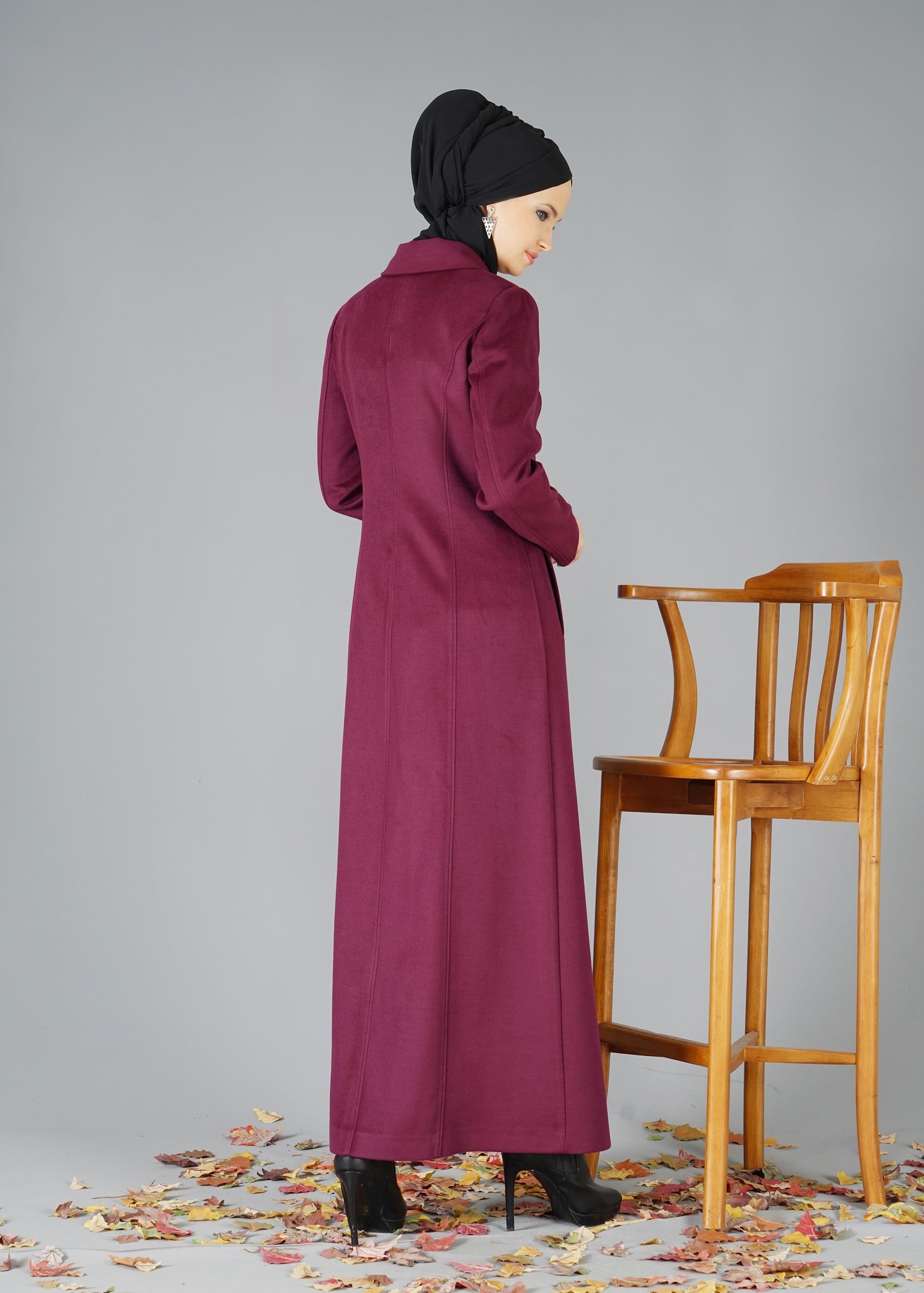Tesettür giyim MOR CEPLİ DÜĞMELİ MANTO 9491