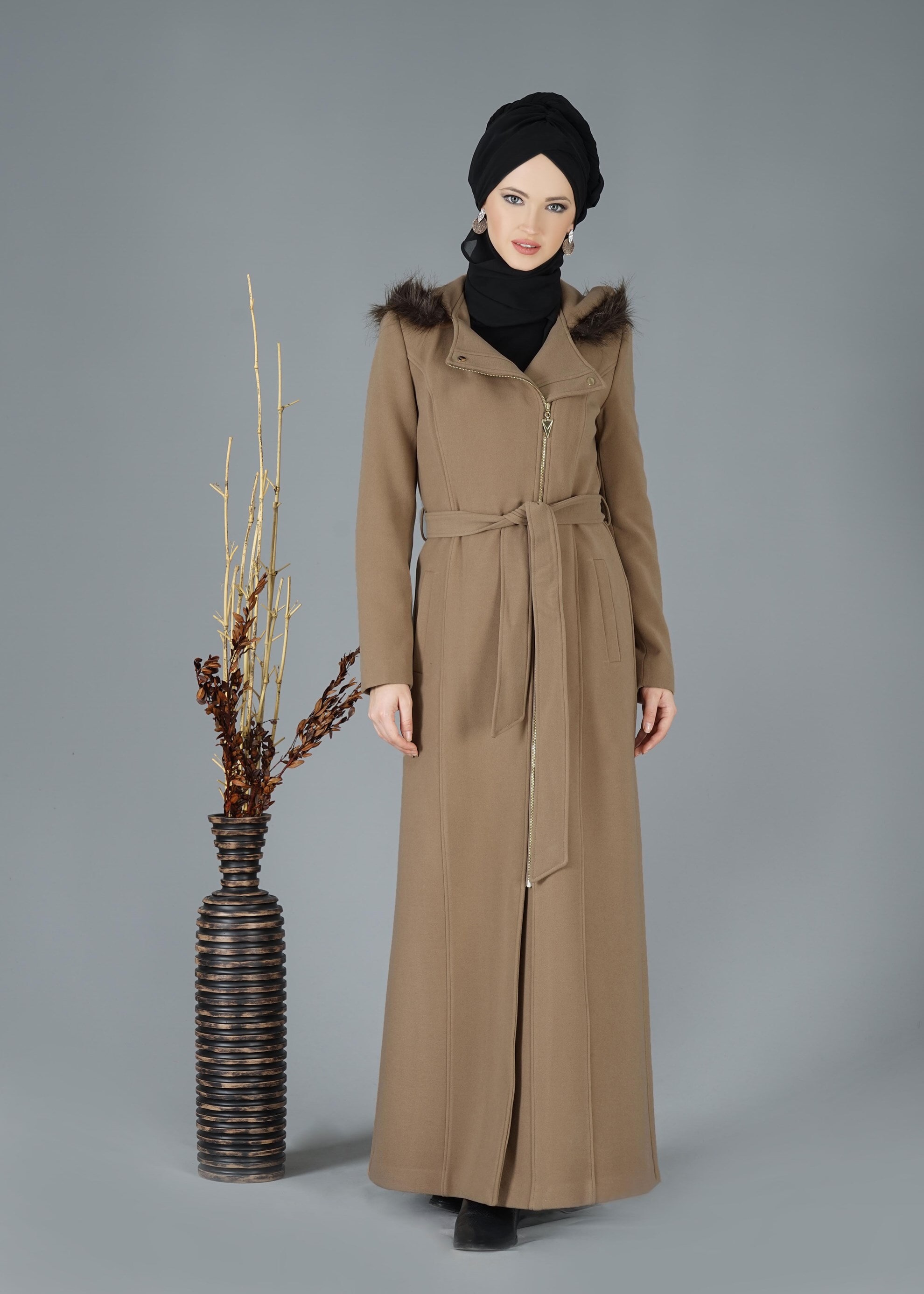 Tesettür giyim KAHVE 9520 MANTO