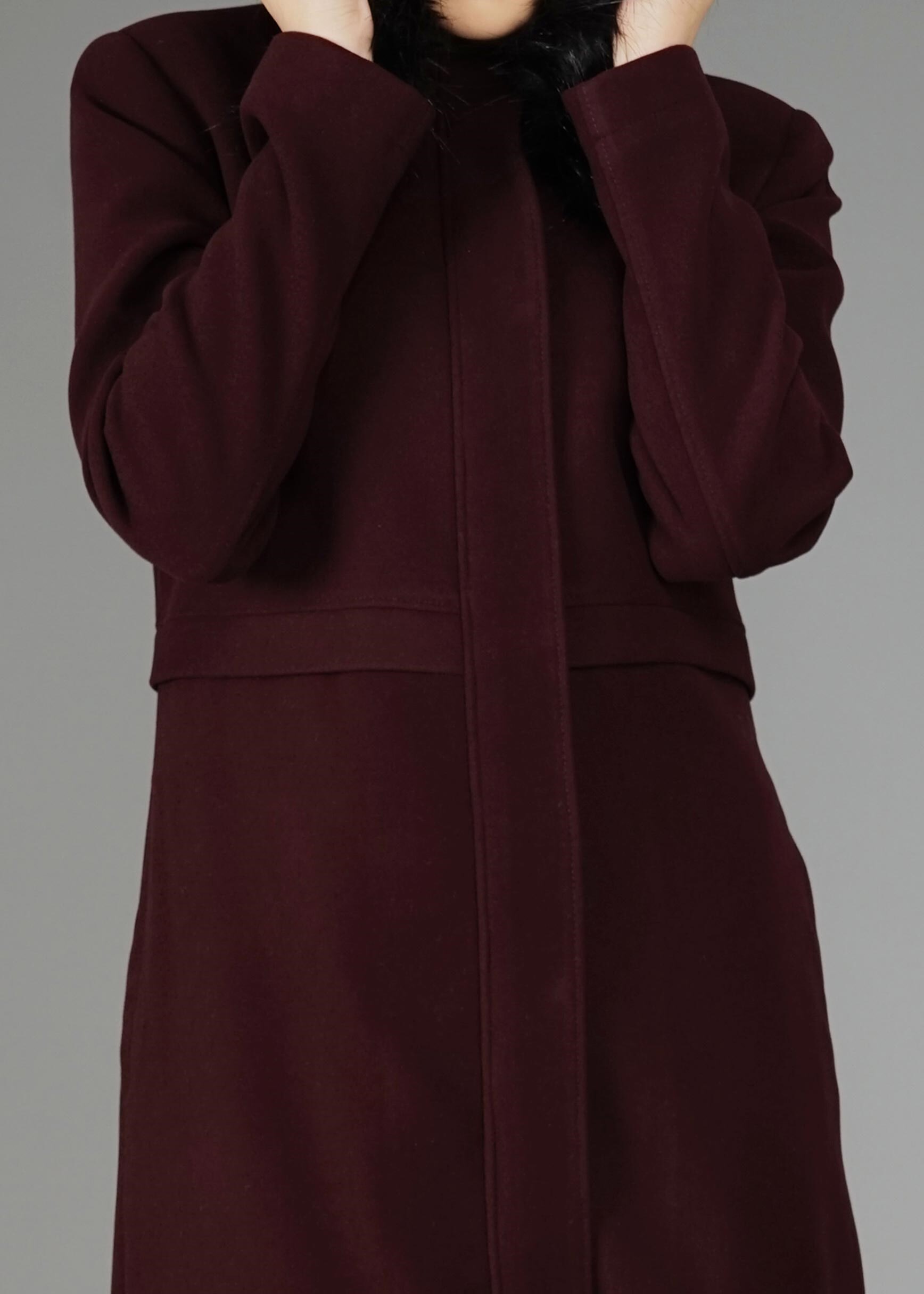 Tesettür giyim BORDO KAPÜŞONLU KAŞE KABAN 9568