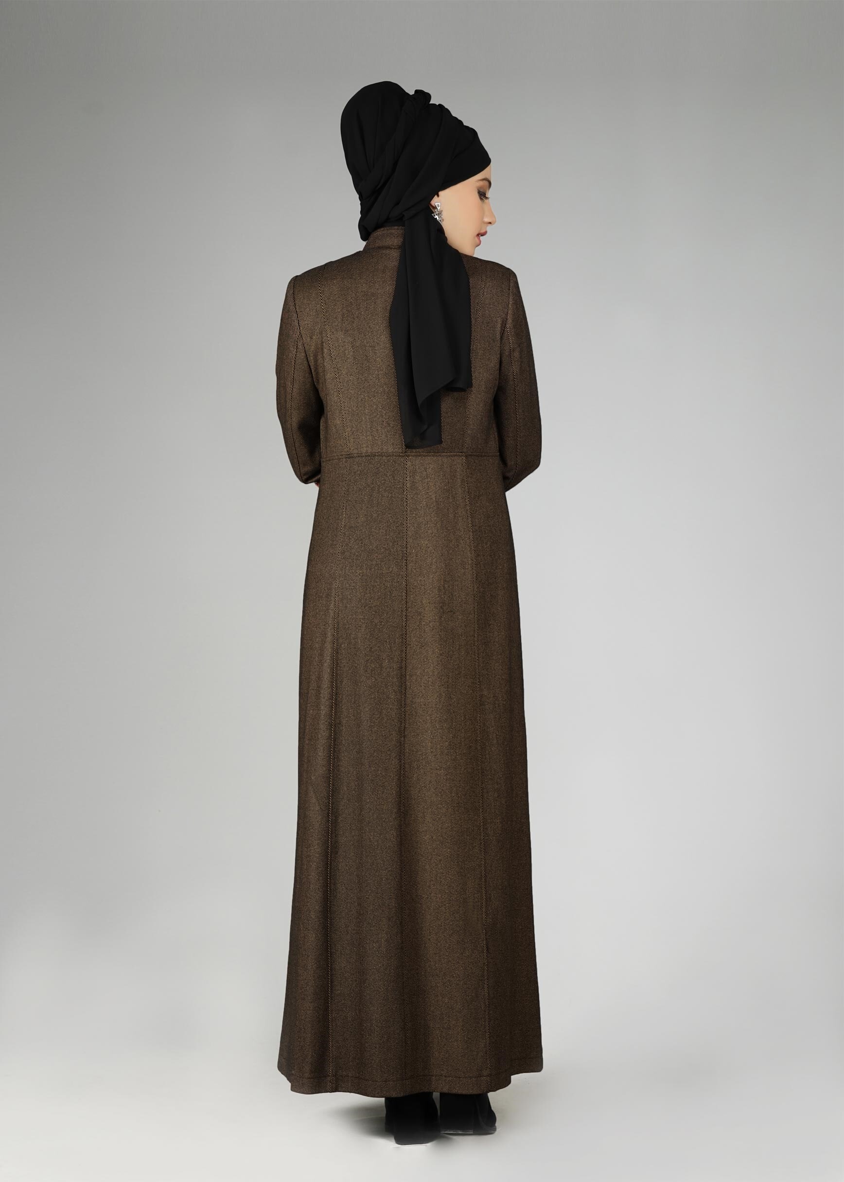 Tesettür giyim KAHVE HAKİM YAKA MANTO 9570