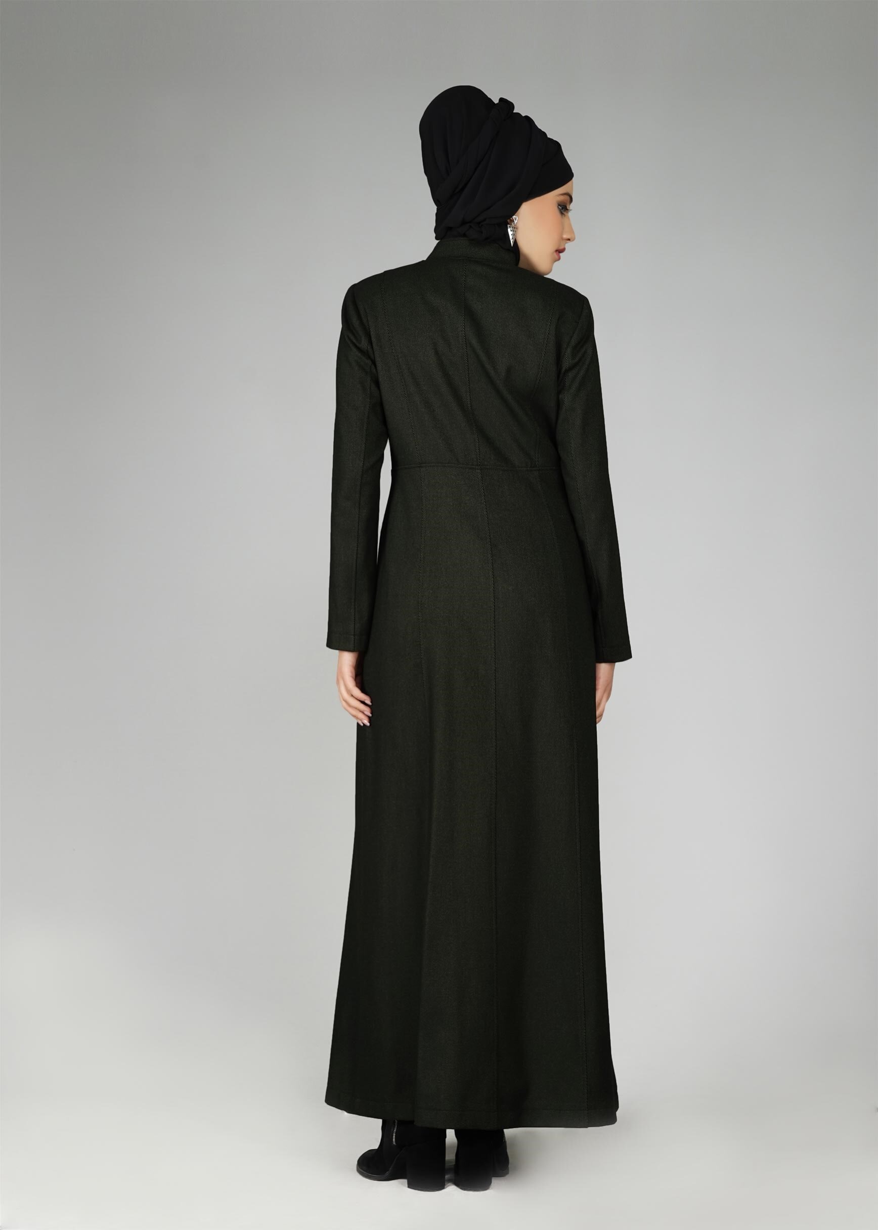 Tesettür giyim HAKİ HAKİM YAKA MANTO 9570
