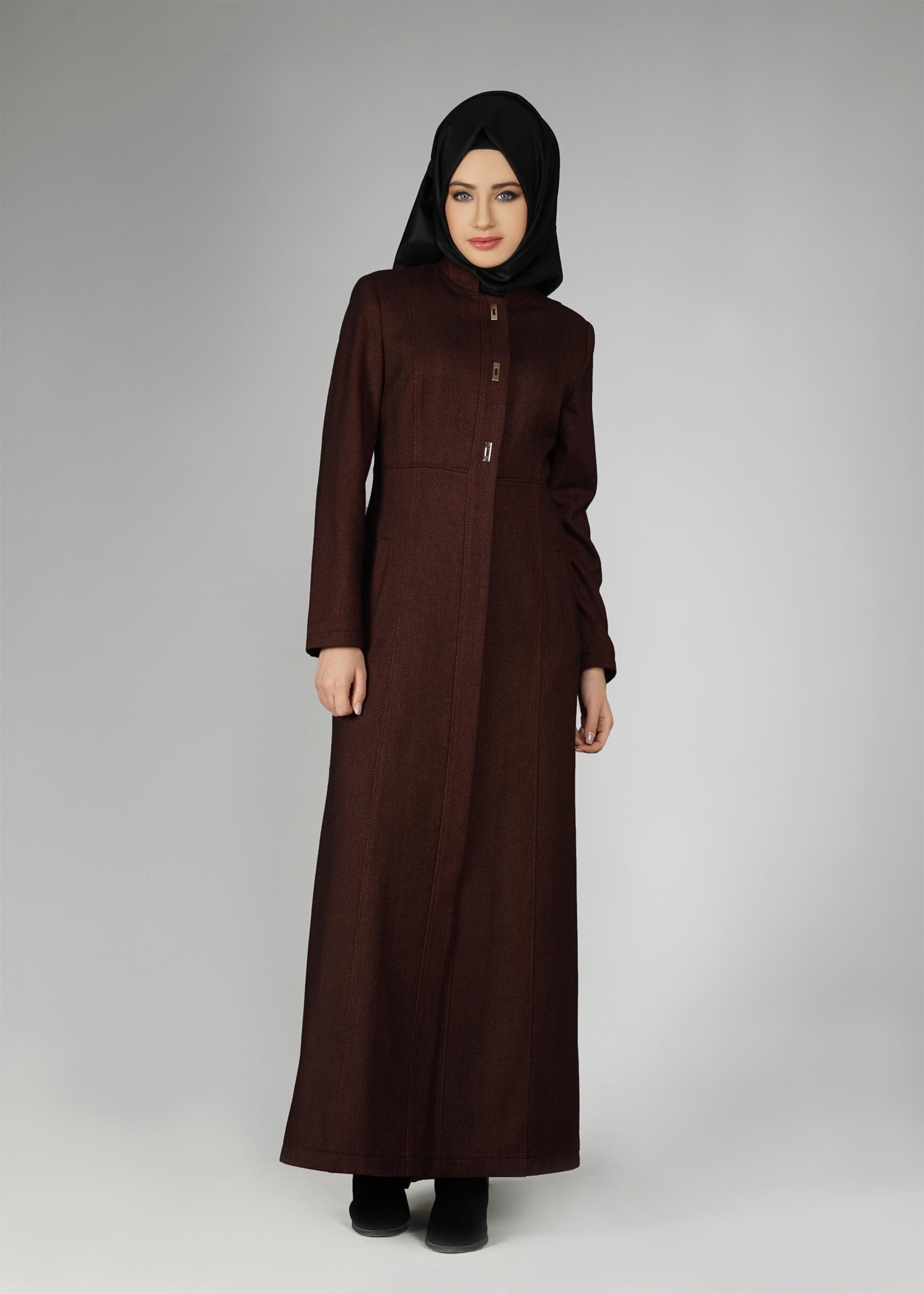 Tesettür giyim TABA HAKİM YAKA MANTO 9570