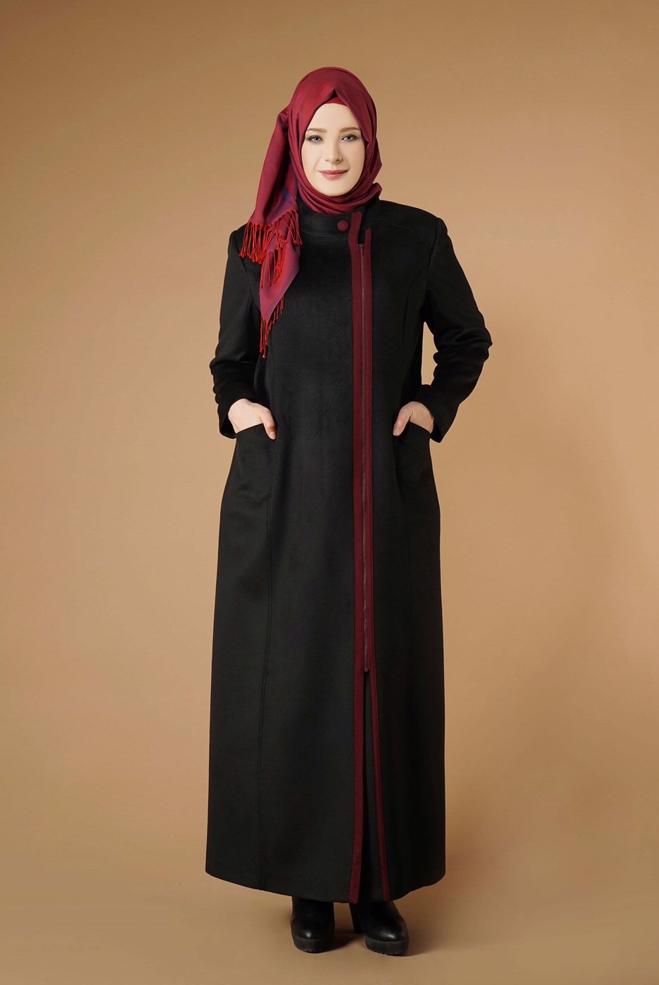 Hijab clothing BLACK MANDARIN COLLAR ZIPPED COAT 9571  - ALVİNA