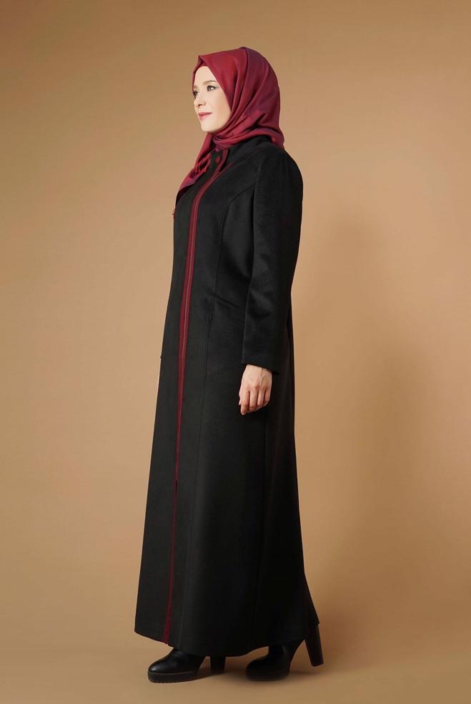 Hijab clothing BLACK MANDARIN COLLAR ZIPPED COAT 9571  - ALVİNA