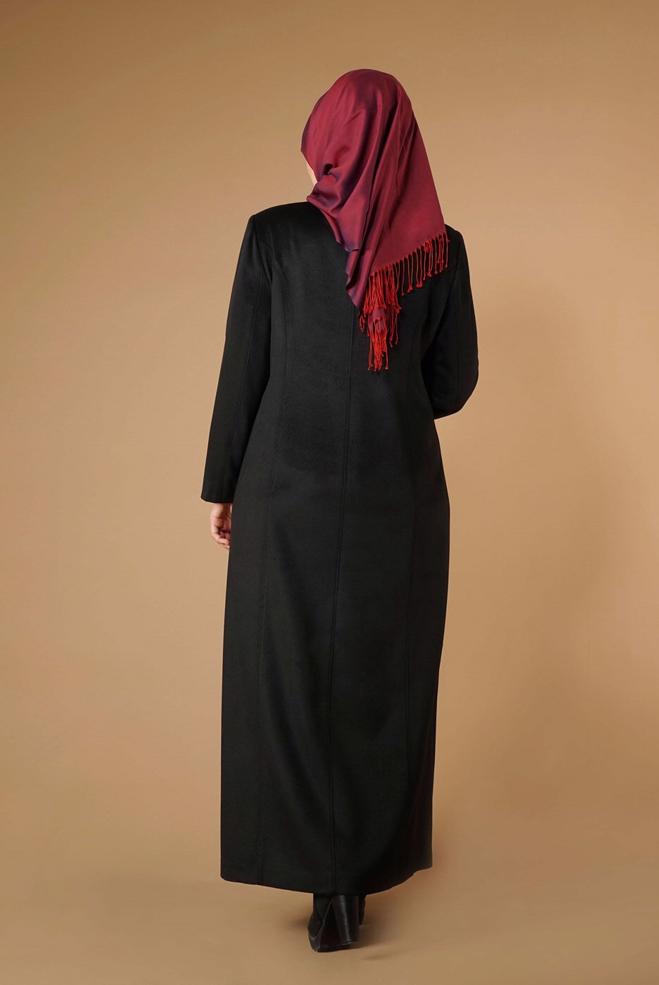 Hijab clothing BLACK MANDARIN COLLAR ZIPPED COAT 9571  - ALVİNA