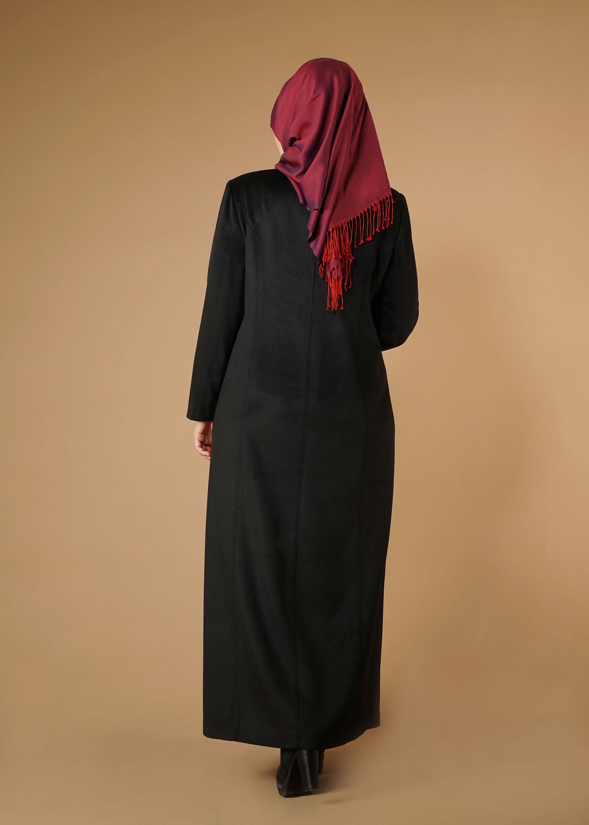 Vêtements hijab NOIR MANTEAU ZIPPÉ À COL MAO 9571 