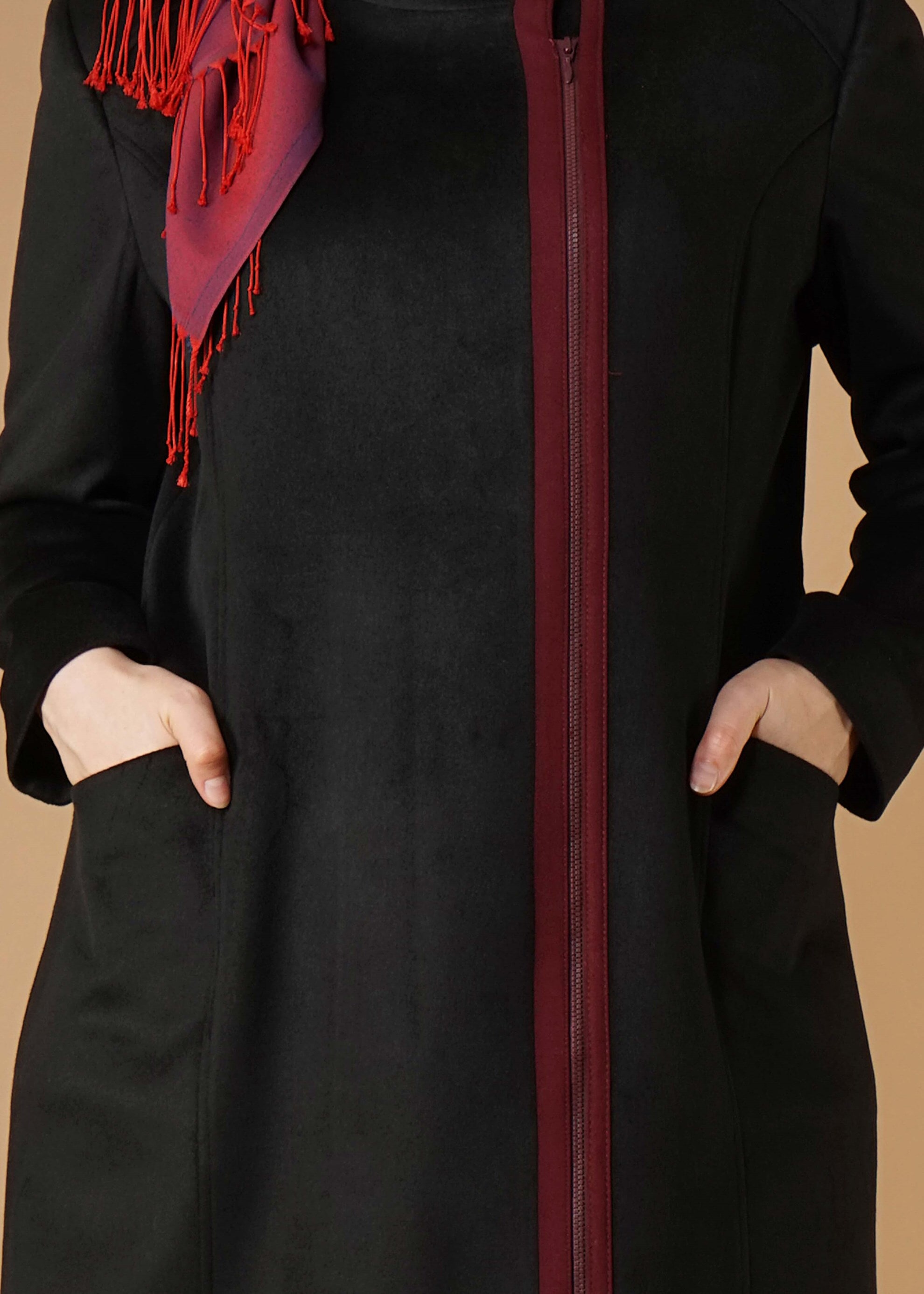 Vêtements hijab NOIR MANTEAU ZIPPÉ À COL MAO 9571 