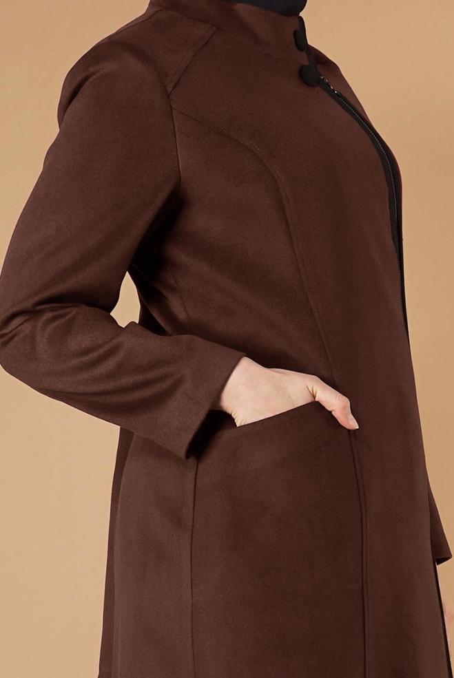 Hijab clothing ORANGE MANDARIN COLLAR ZIPPED COAT 9571  - ALVİNA