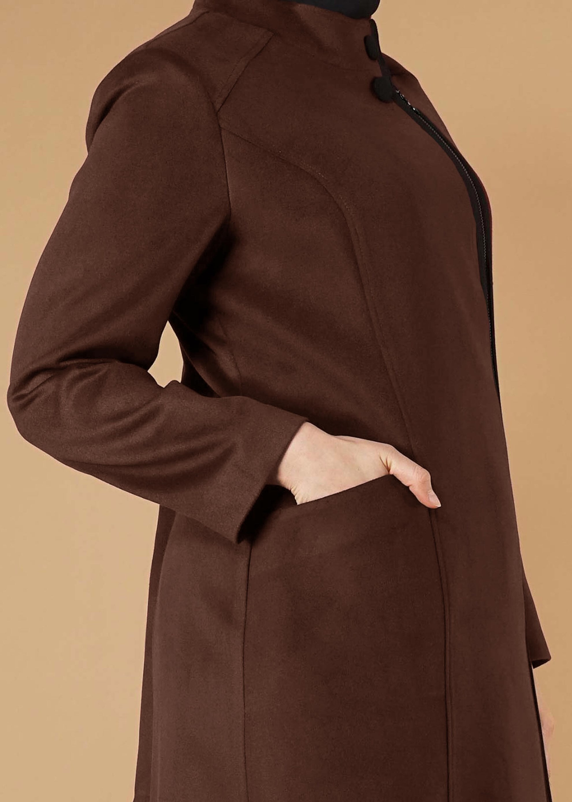 Vêtements hijab ORANGE MANTEAU ZIPPÉ À COL MAO 9571 