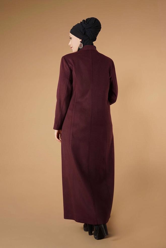 Hijab clothing CLARET RED MANDARIN COLLAR ZIPPED COAT 9571  - ALVİNA