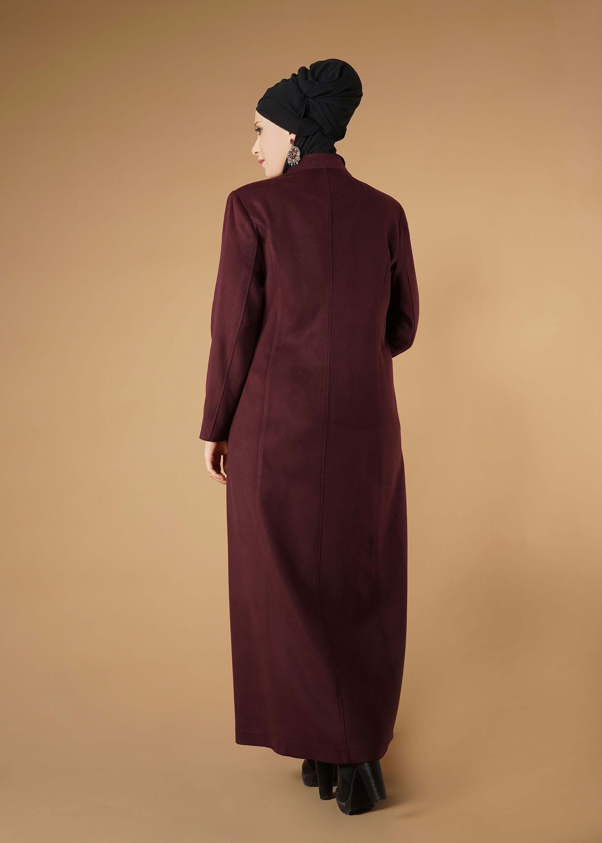 Vêtements hijab ROUGE BORDEAUX MANTEAU ZIPPÉ À COL MAO 9571 