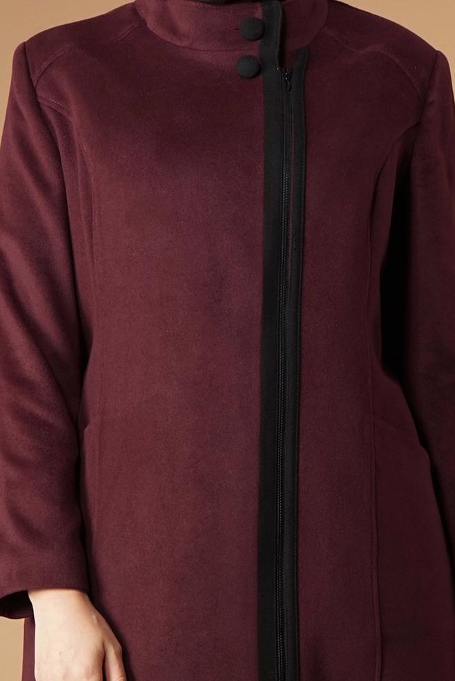 Hijab clothing CLARET RED MANDARIN COLLAR ZIPPED COAT 9571  - ALVİNA