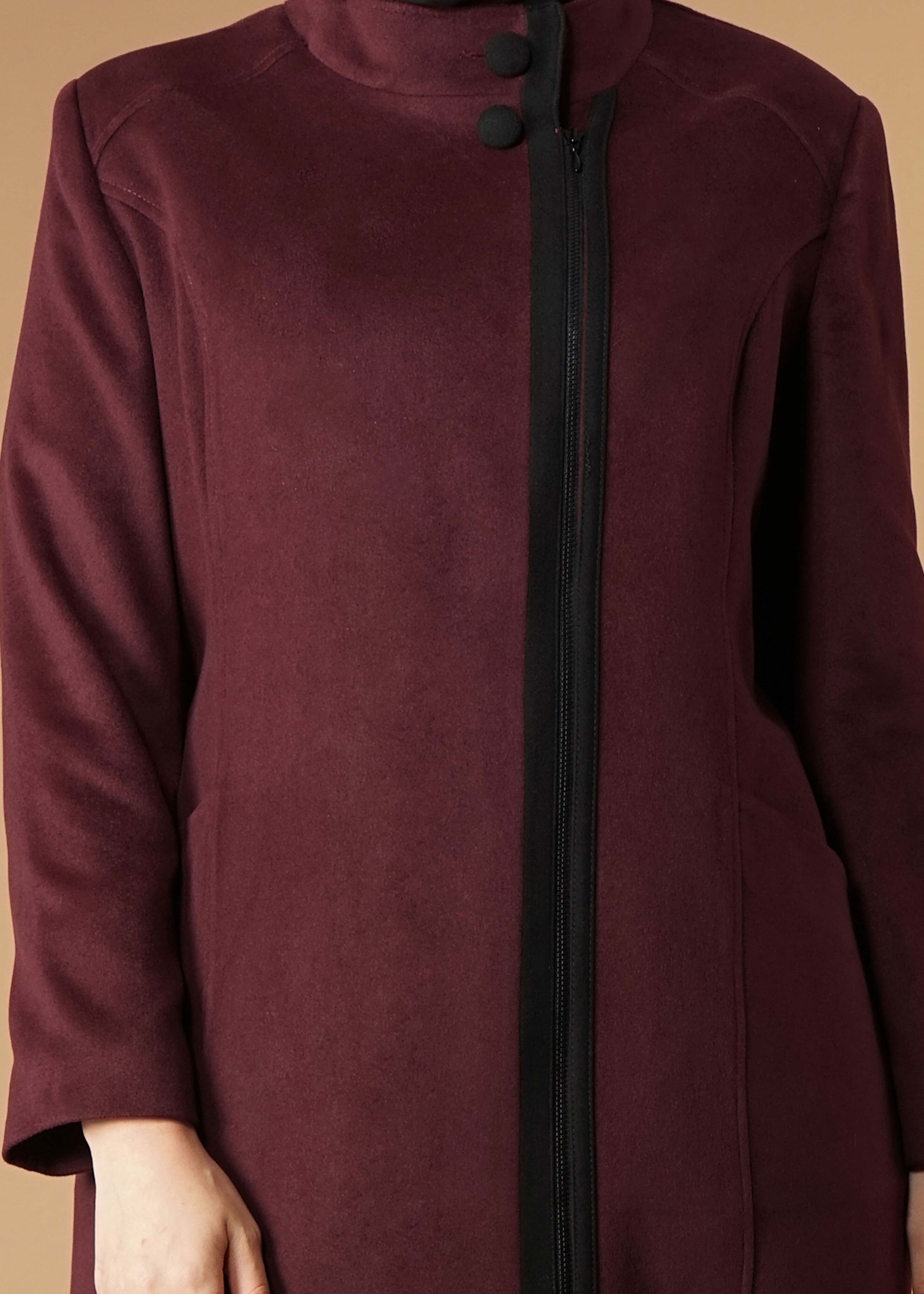 Vêtements hijab ROUGE BORDEAUX MANTEAU ZIPPÉ À COL MAO 9571 