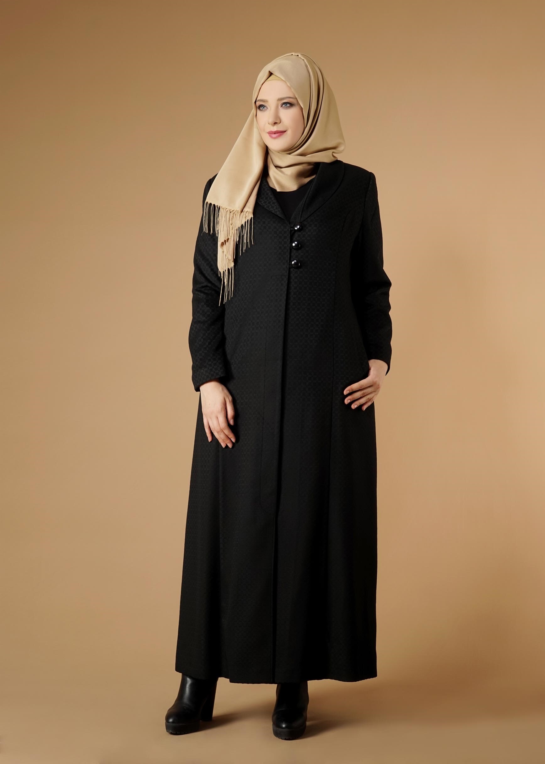 Vêtements hijab NOIR MANTEAU À BOUTONNÉ 9574 