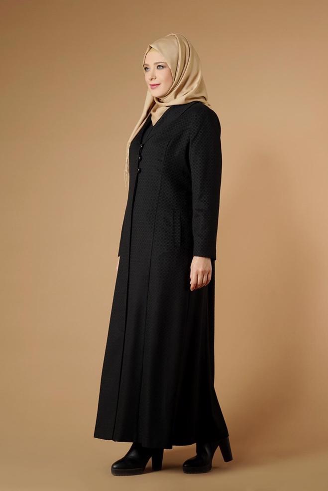 Hijab clothing BLACK BUTTONED COAT 9574  - ALVİNA