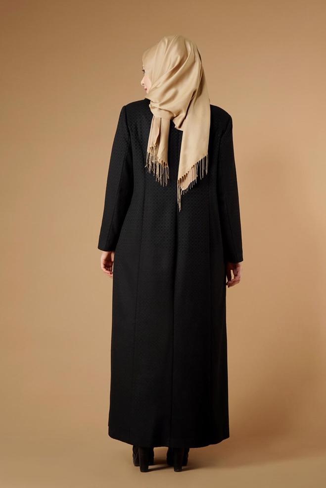Hijab clothing BLACK BUTTONED COAT 9574  - ALVİNA