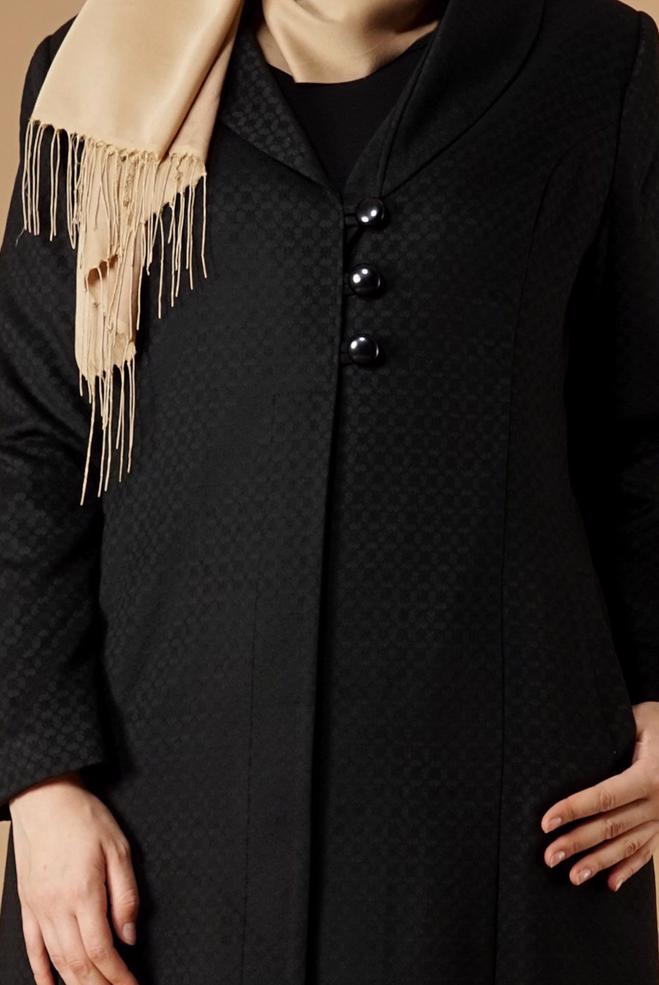 Hijab clothing BLACK BUTTONED COAT 9574  - ALVİNA