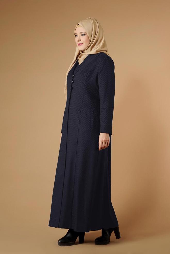 Hijab clothing NAVY BLUE BUTTONED COAT 9574  - ALVİNA