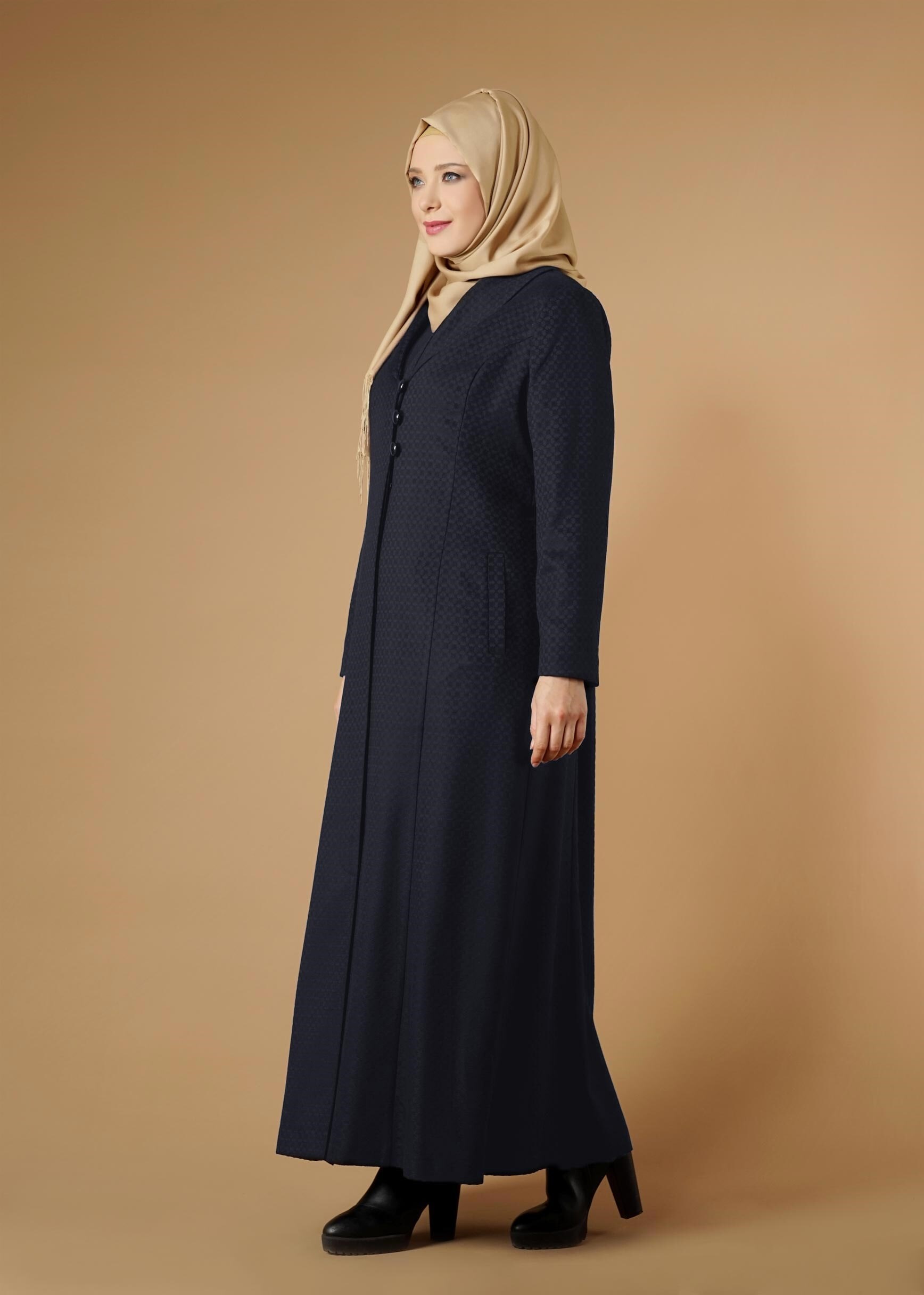 Vêtements hijab BLEU MARINE MANTEAU À BOUTONNÉ 9574 