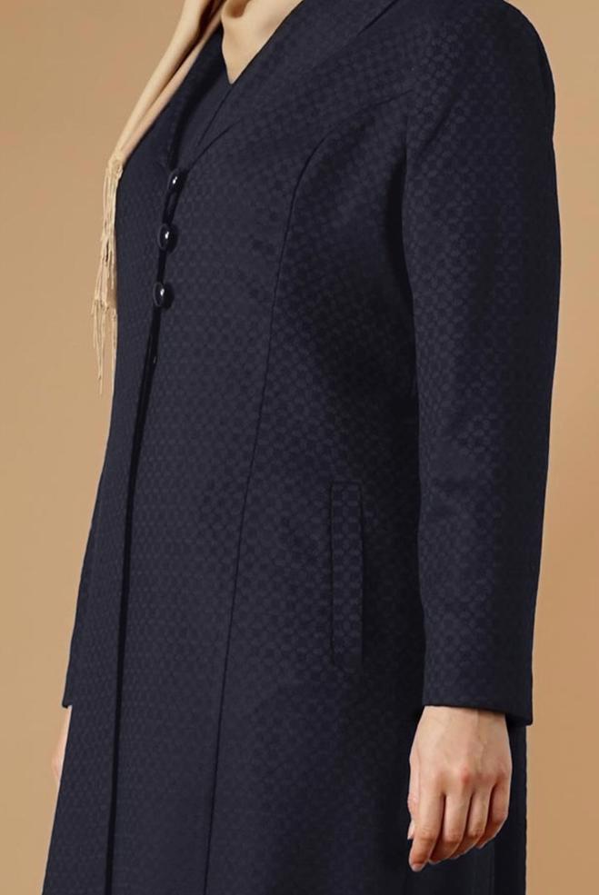 Hijab clothing NAVY BLUE BUTTONED COAT 9574  - ALVİNA