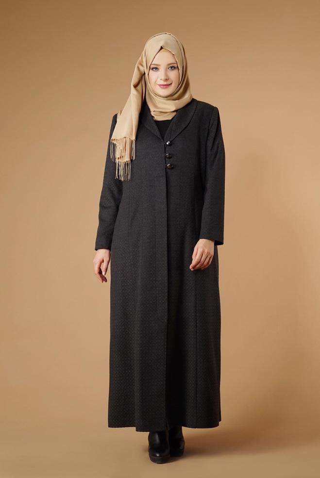 Hijab clothing GREY BUTTONED COAT 9574  - ALVİNA
