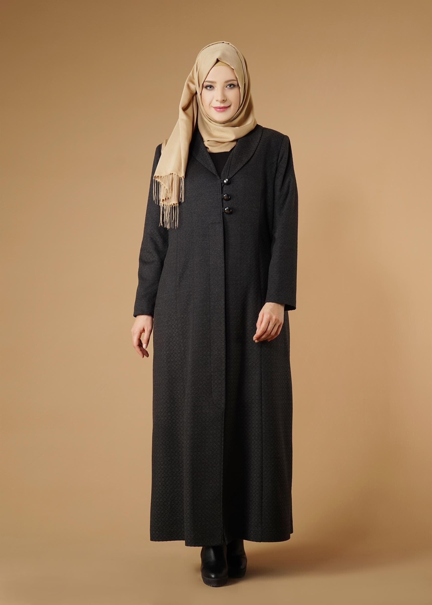 Hijab clothing GREY BUTTONED COAT 9574 