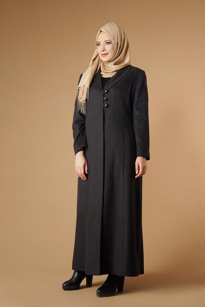 Hijab clothing GREY BUTTONED COAT 9574  - ALVİNA