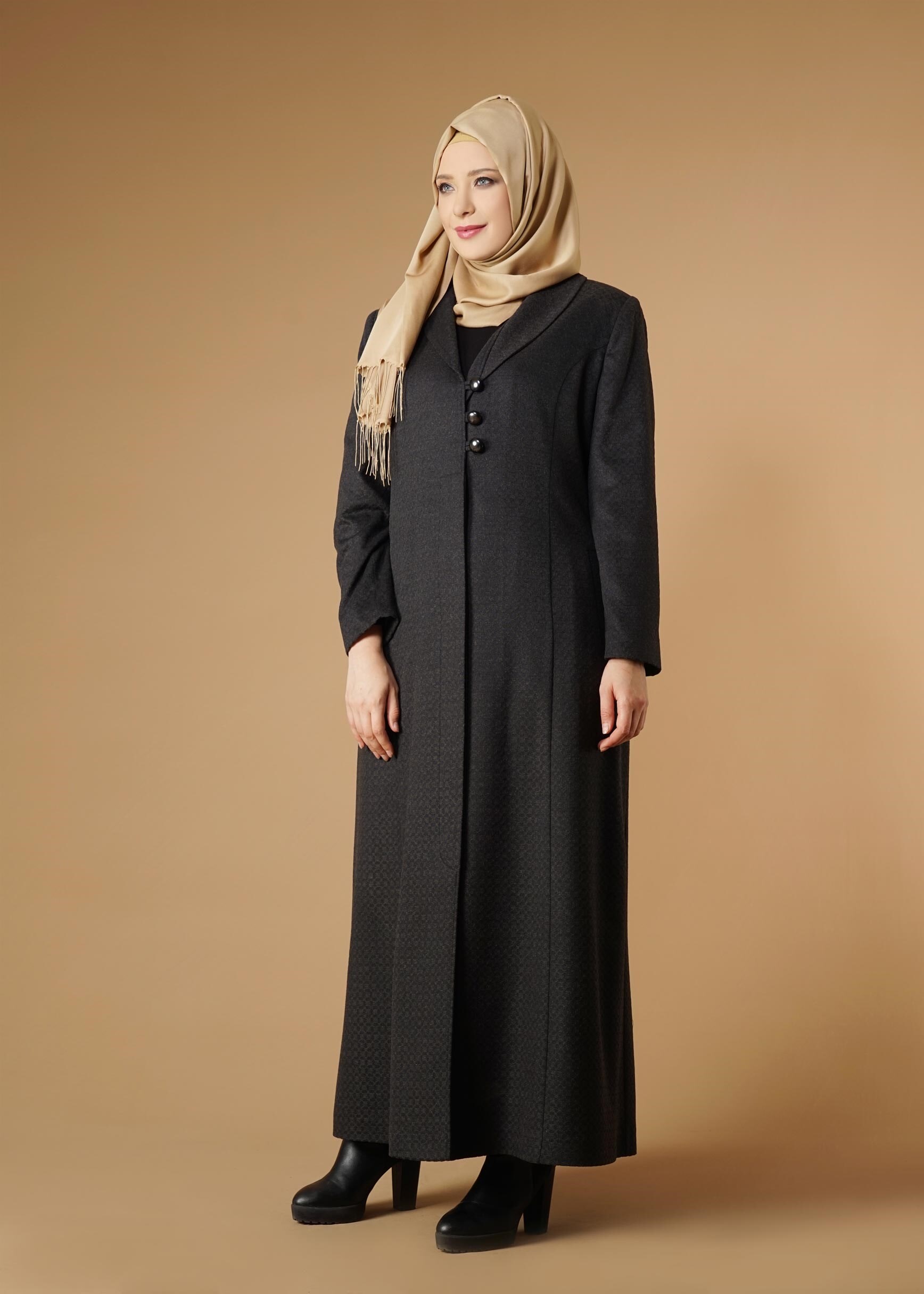 Hijab clothing GREY BUTTONED COAT 9574 