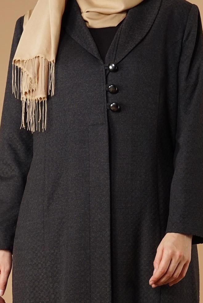 Hijab clothing GREY BUTTONED COAT 9574  - ALVİNA