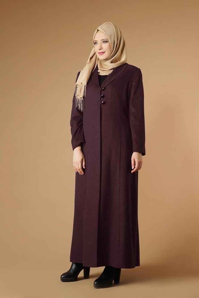 Hijab clothing CLARET RED BUTTONED COAT 9574  - ALVİNA