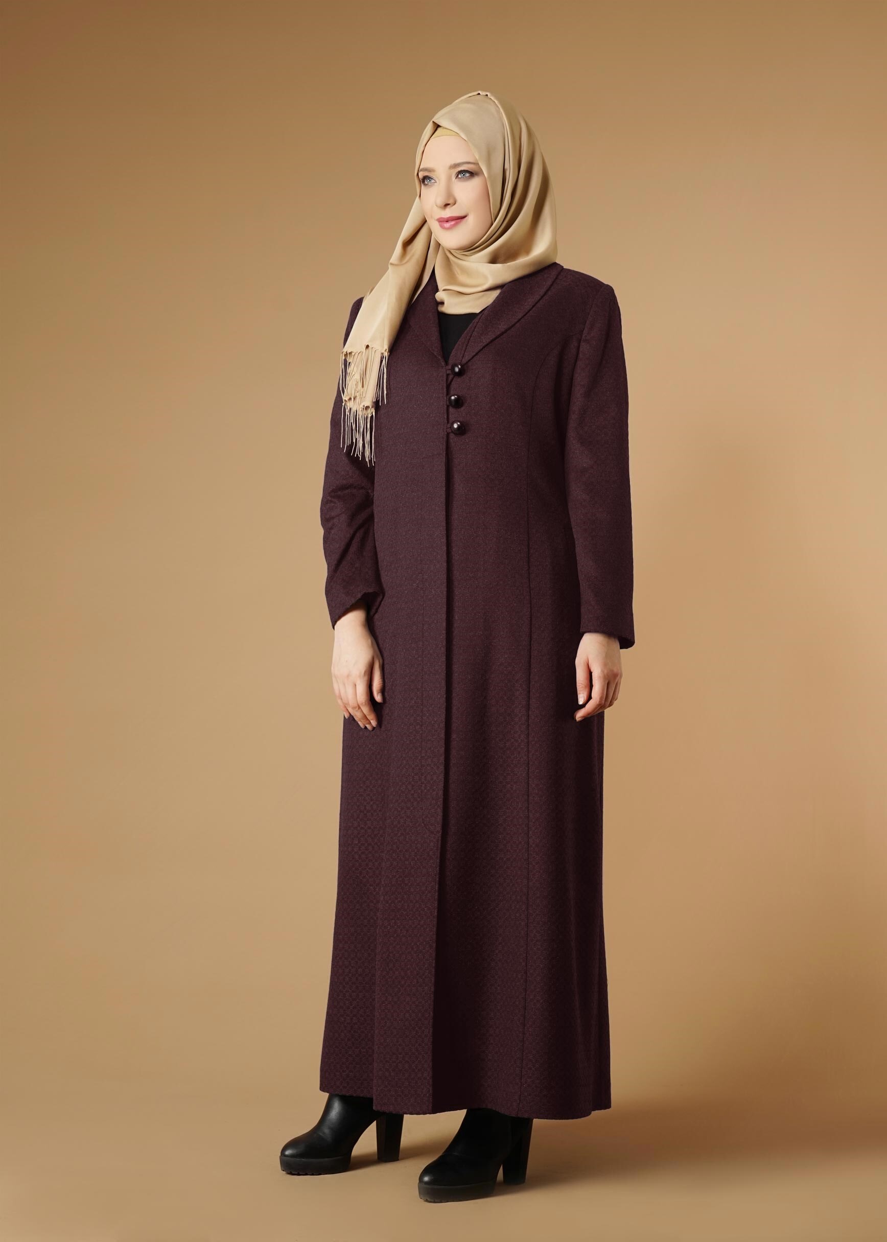 Hijab clothing CLARET RED BUTTONED COAT 9574 