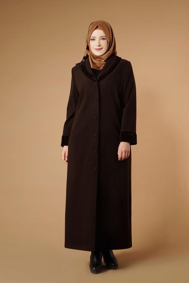 Hijab clothing BROWN BUTTONED COAT 9577  - ALVİNA