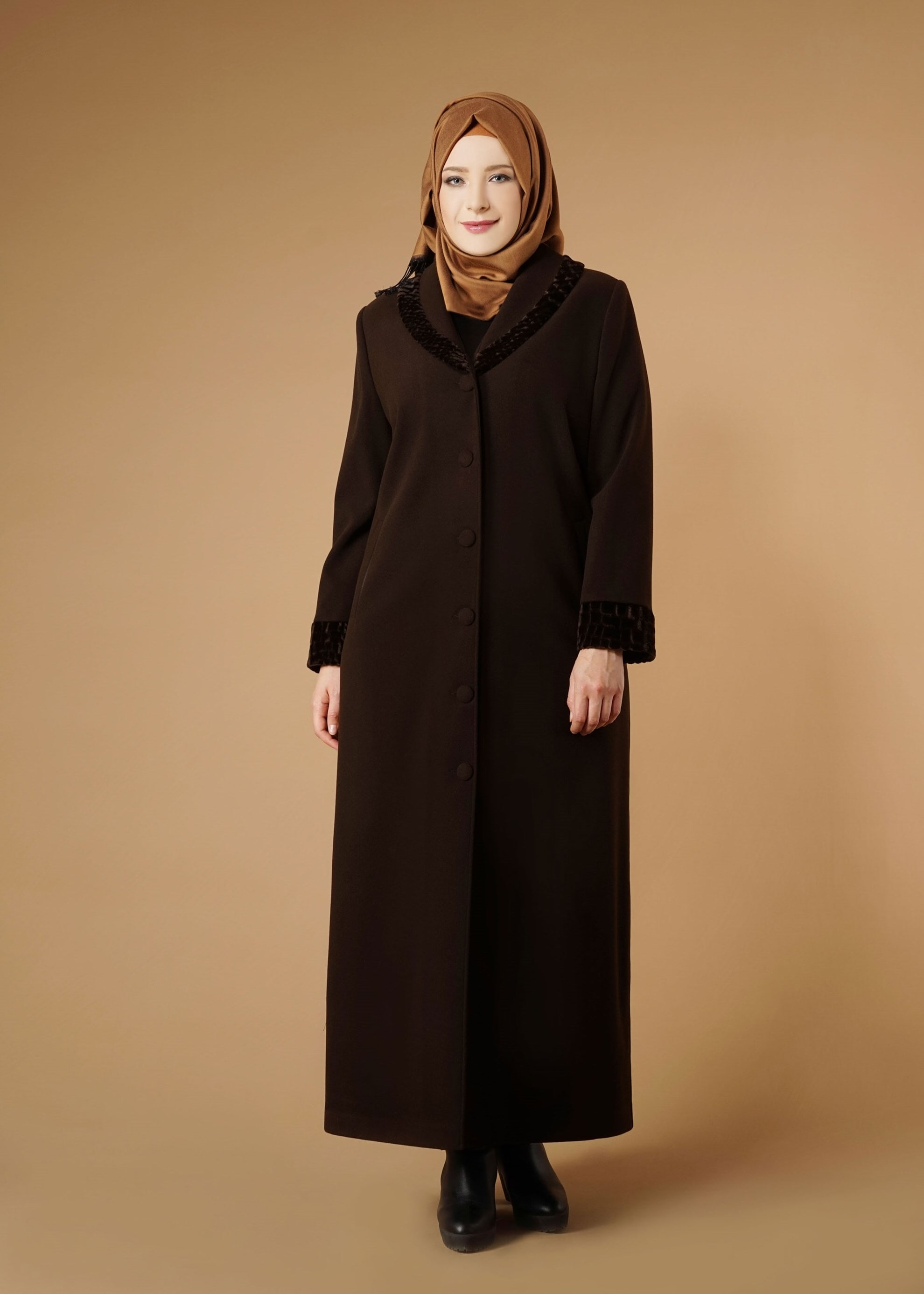 Hijab clothing BROWN BUTTONED COAT 9577 
