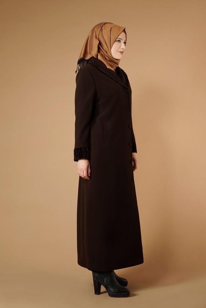 Hijab clothing BROWN BUTTONED COAT 9577  - ALVİNA