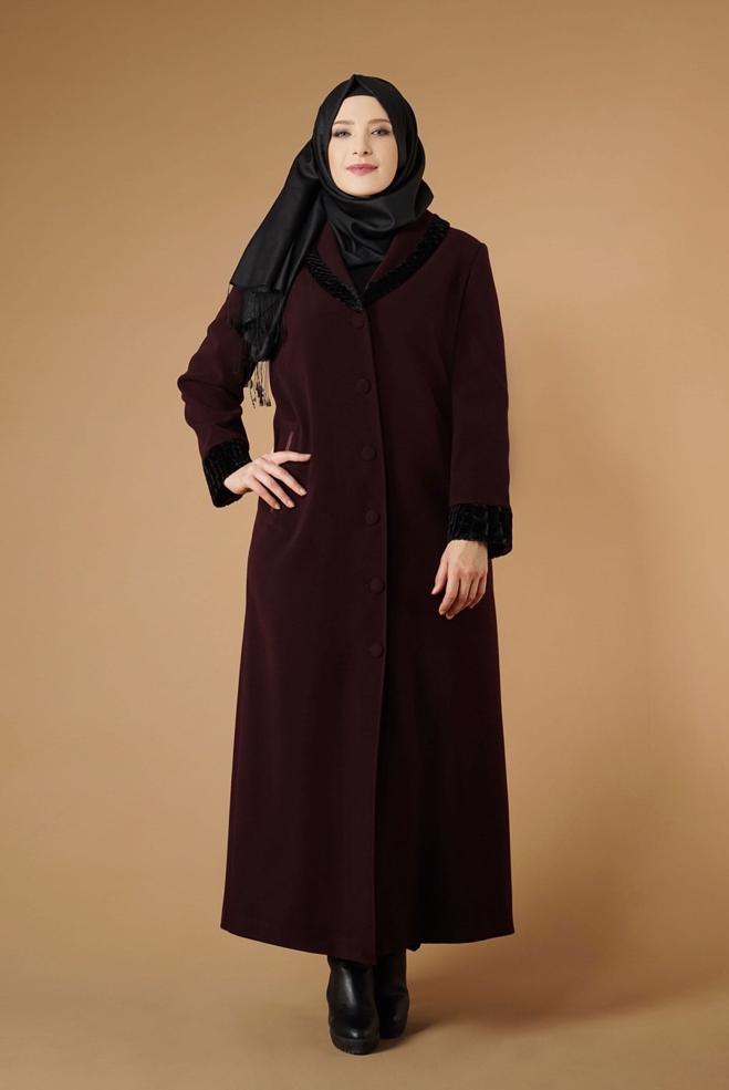 Hijab clothing CLARET RED BUTTONED COAT 9577  - ALVİNA