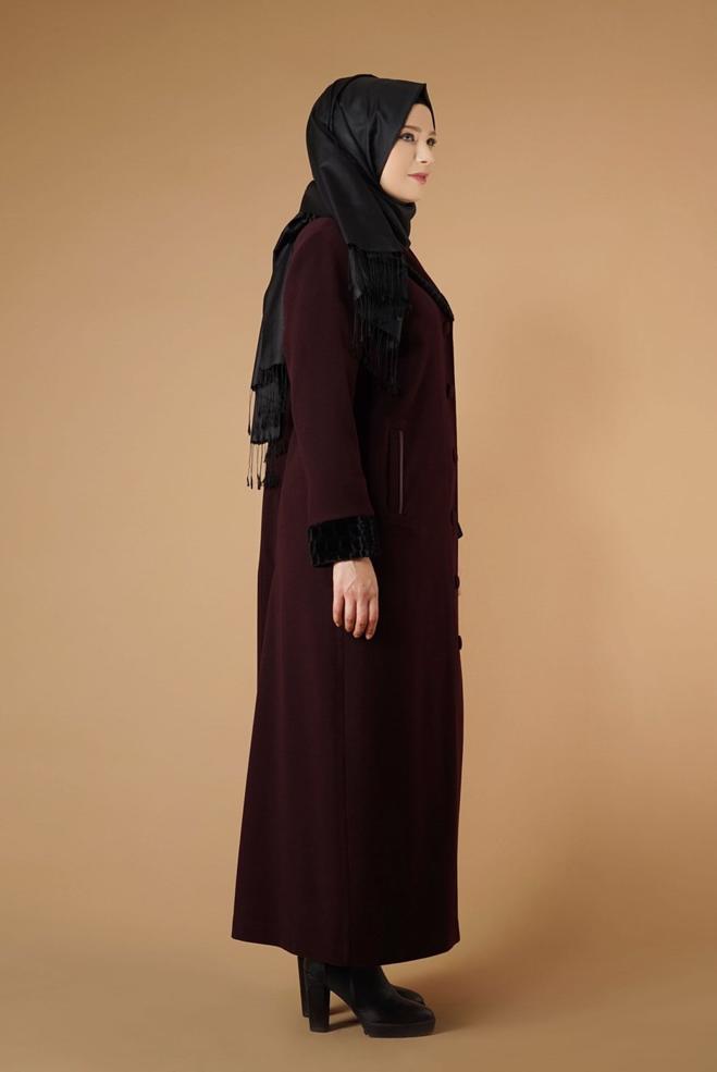 Hijab clothing CLARET RED BUTTONED COAT 9577  - ALVİNA