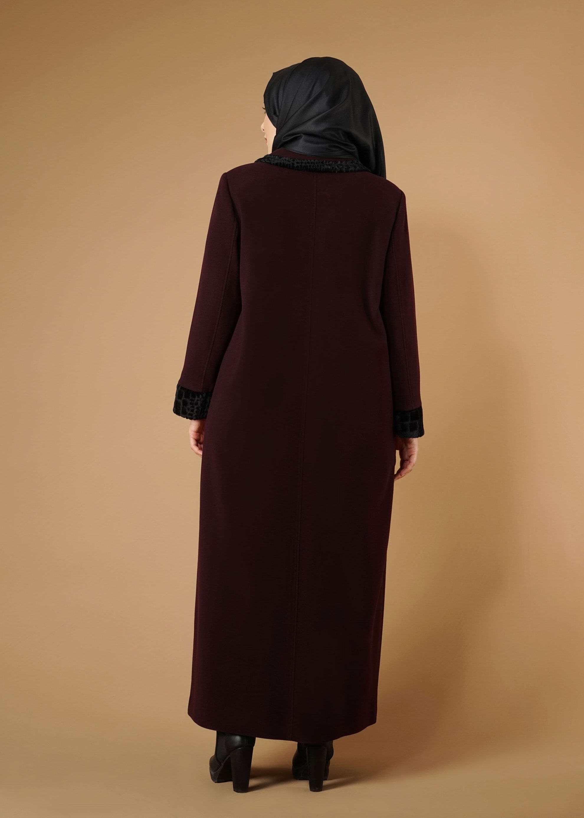 Hijab clothing CLARET RED BUTTONED COAT 9577 