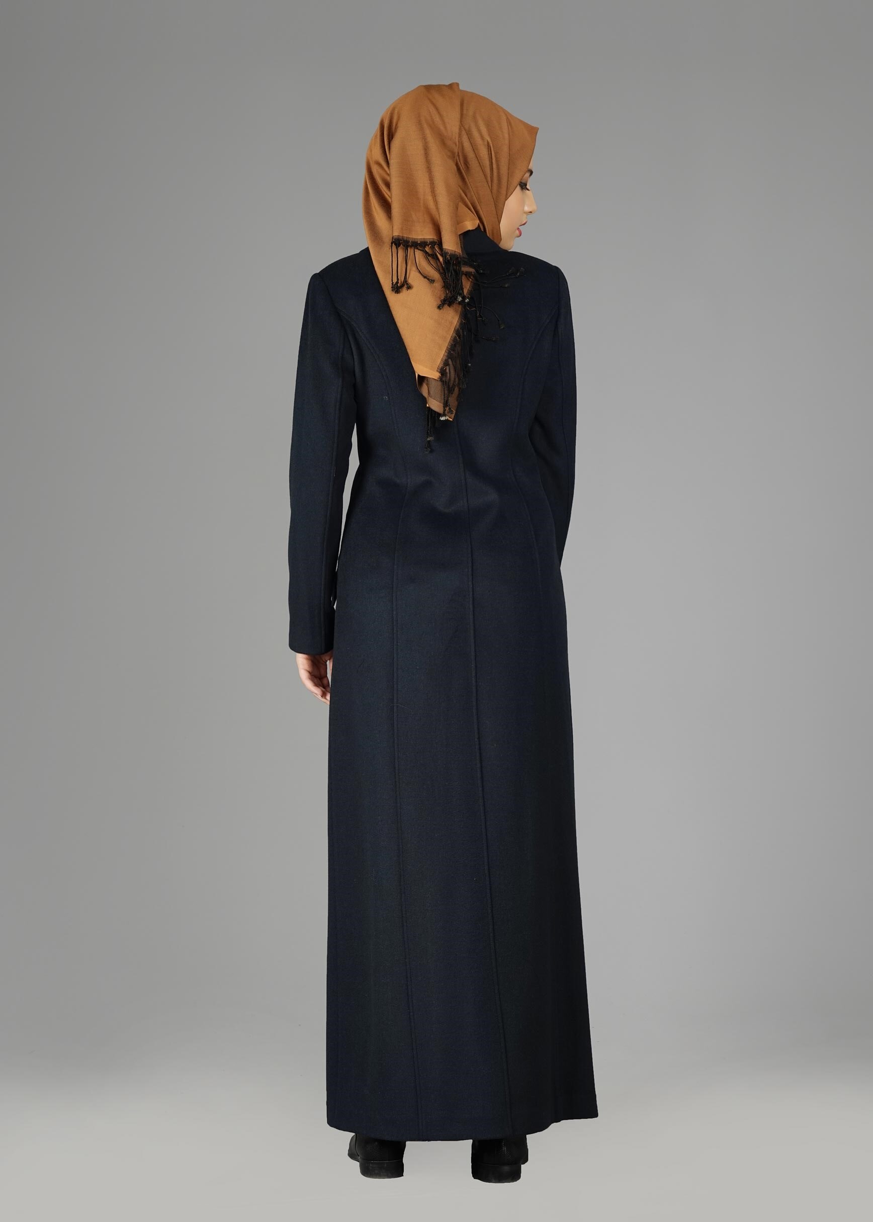 Tesettür giyim LACİVERT CEP DETAYLI DÜĞMELİ MANTO 9583