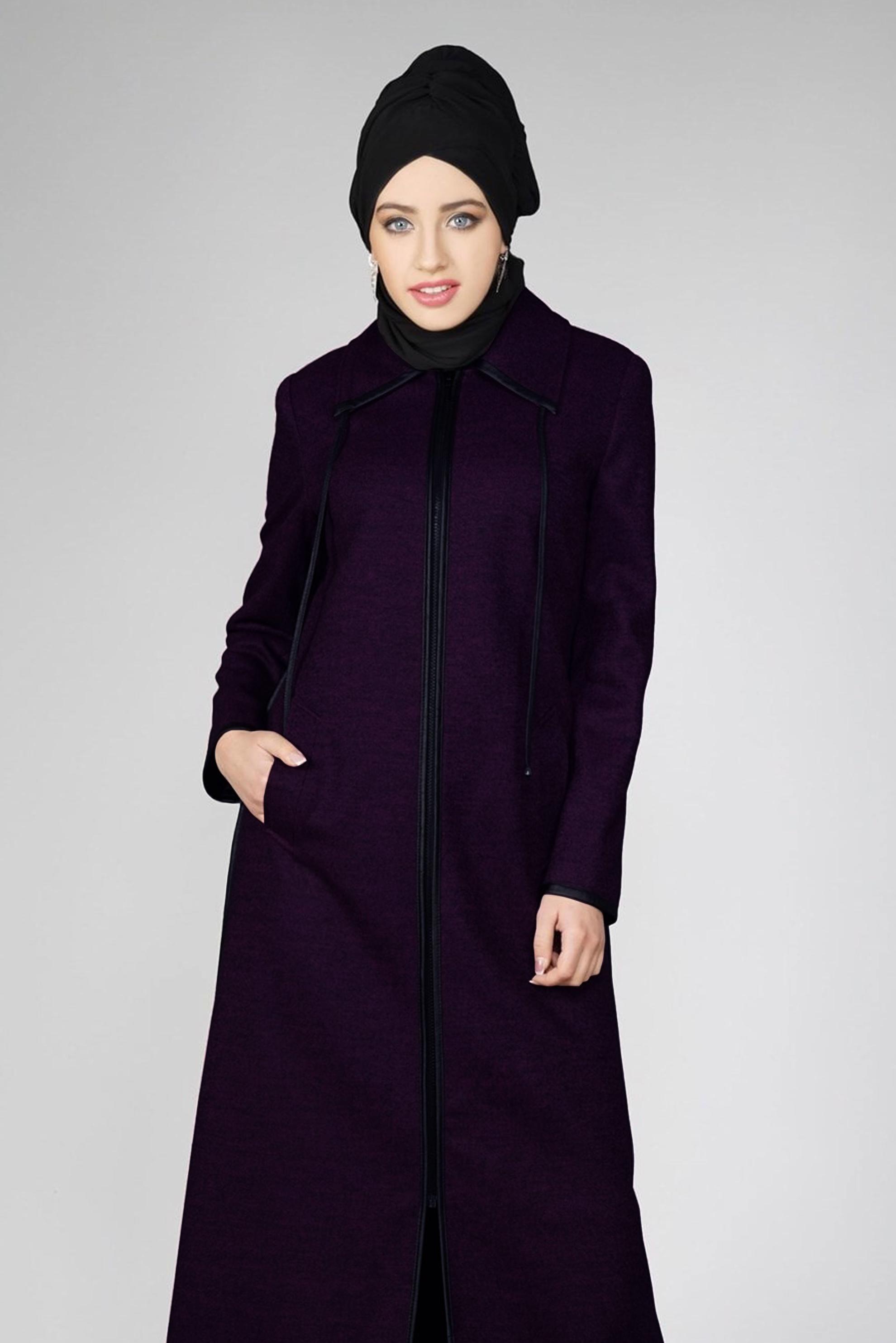 Tesettür giyim MOR CEPLİ MANTO 9587