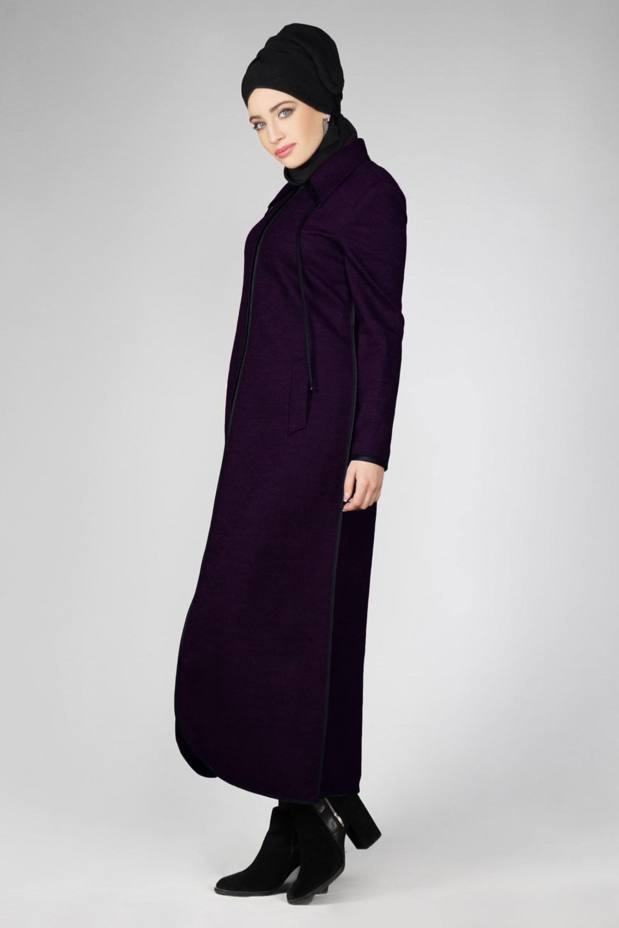Tesettür giyim MOR CEPLİ MANTO 9587
