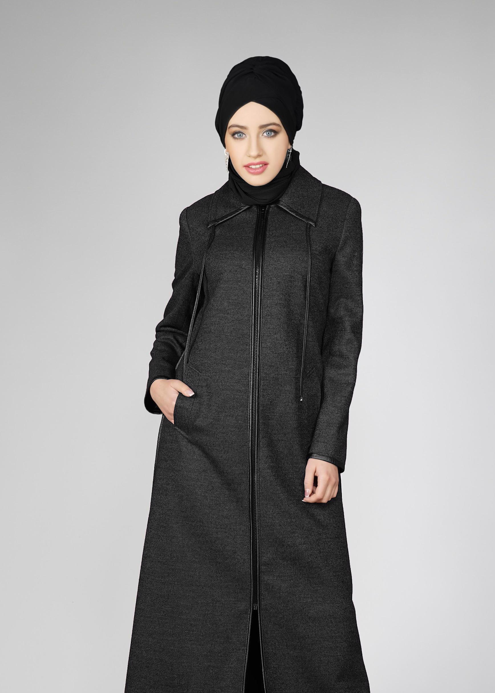 Tesettür giyim GRİ CEPLİ MANTO 9587