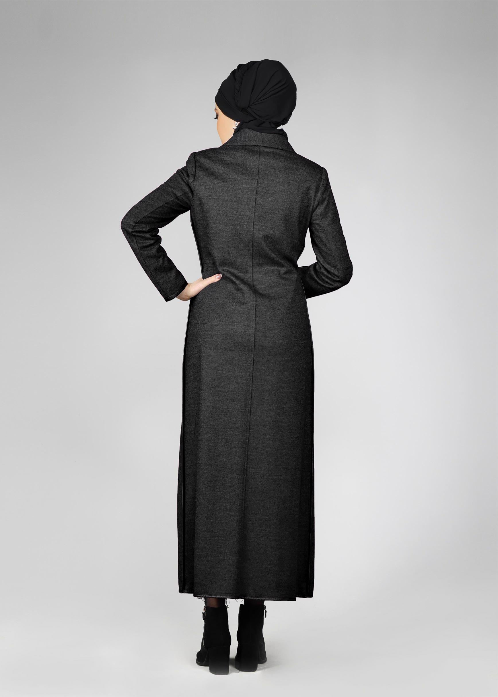 Tesettür giyim GRİ CEPLİ MANTO 9587