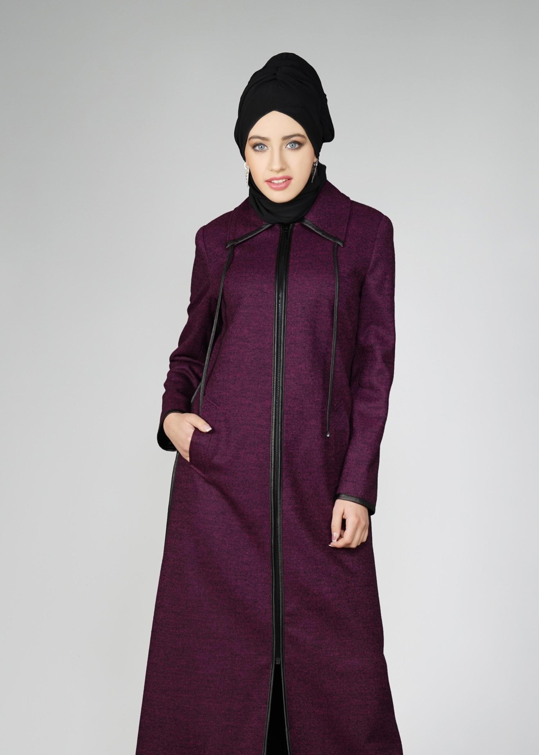Tesettür giyim FUŞYA CEPLİ MANTO 9587