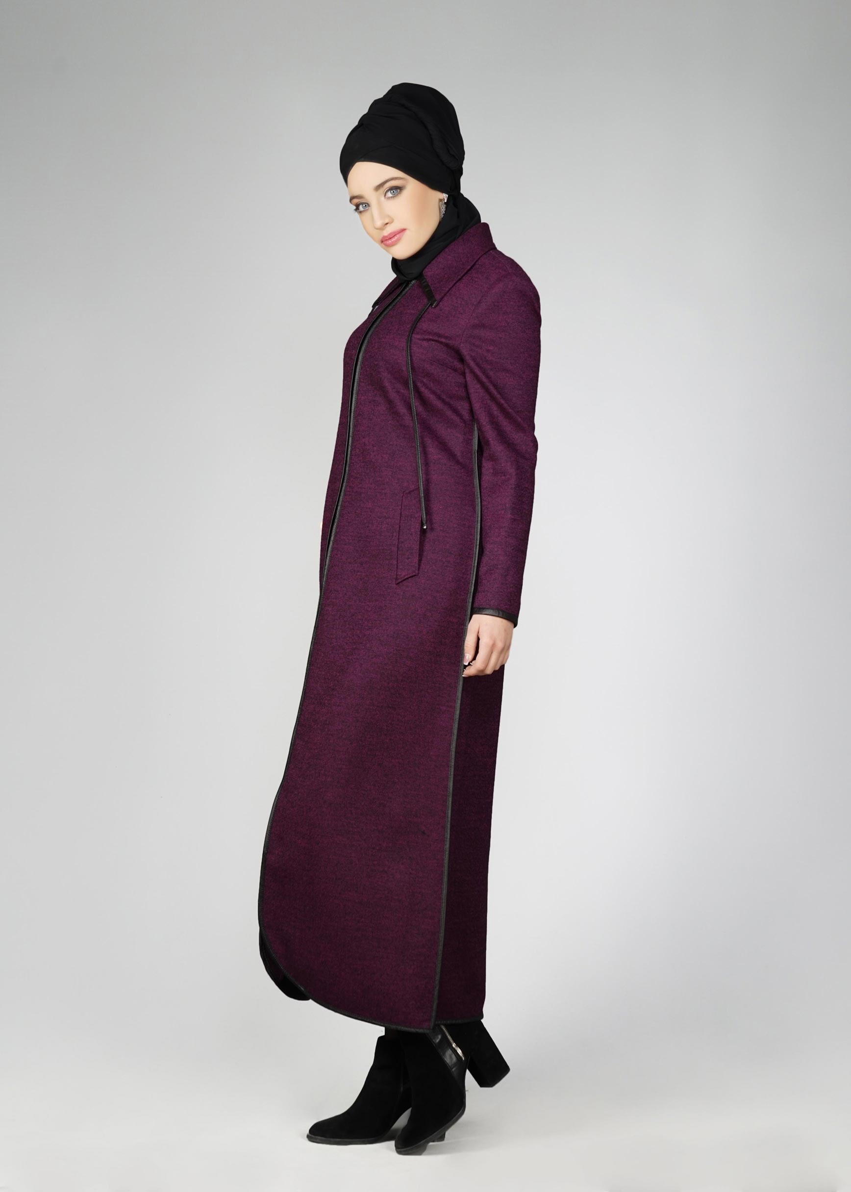 Tesettür giyim FUŞYA CEPLİ MANTO 9587