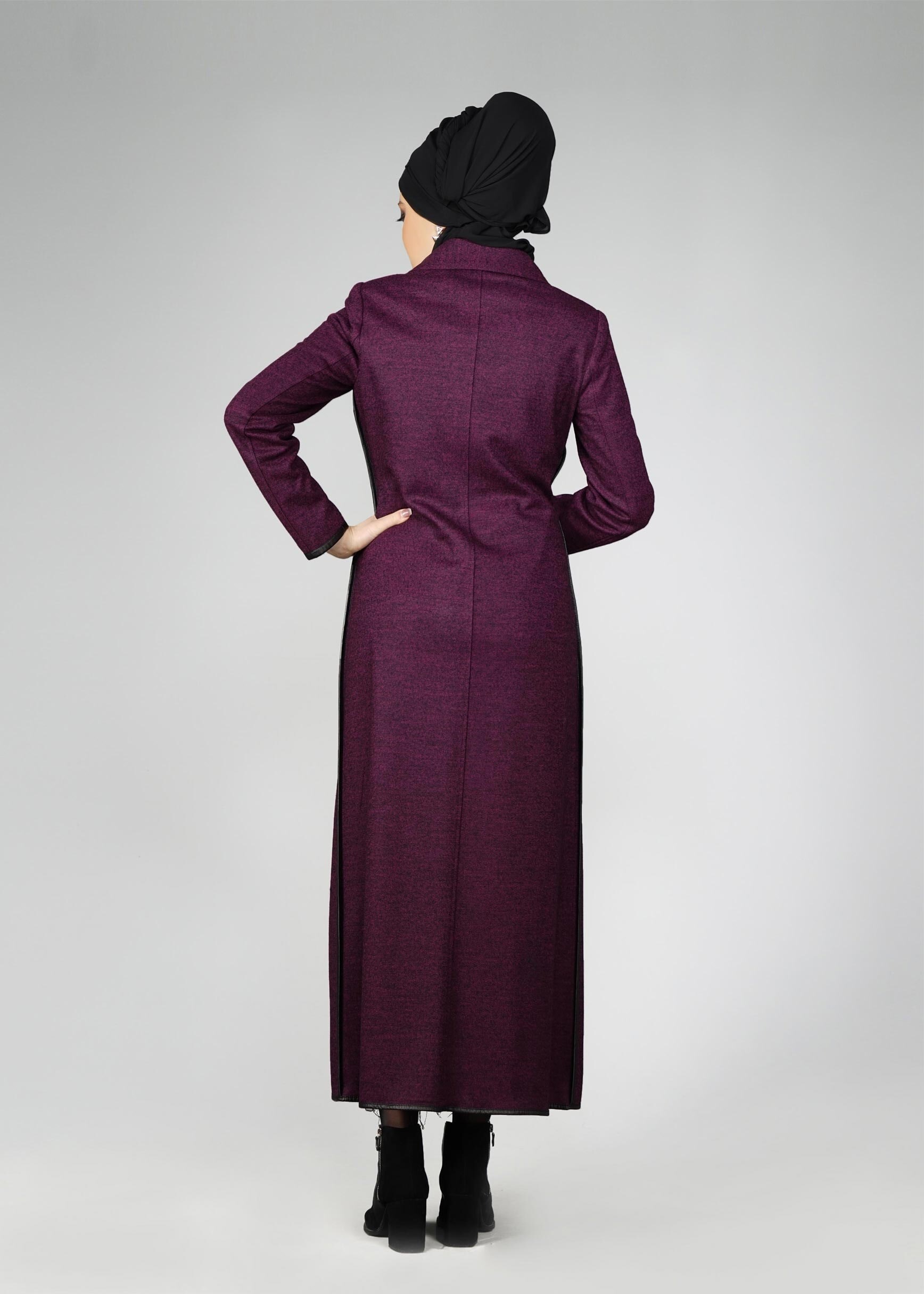 Tesettür giyim FUŞYA CEPLİ MANTO 9587