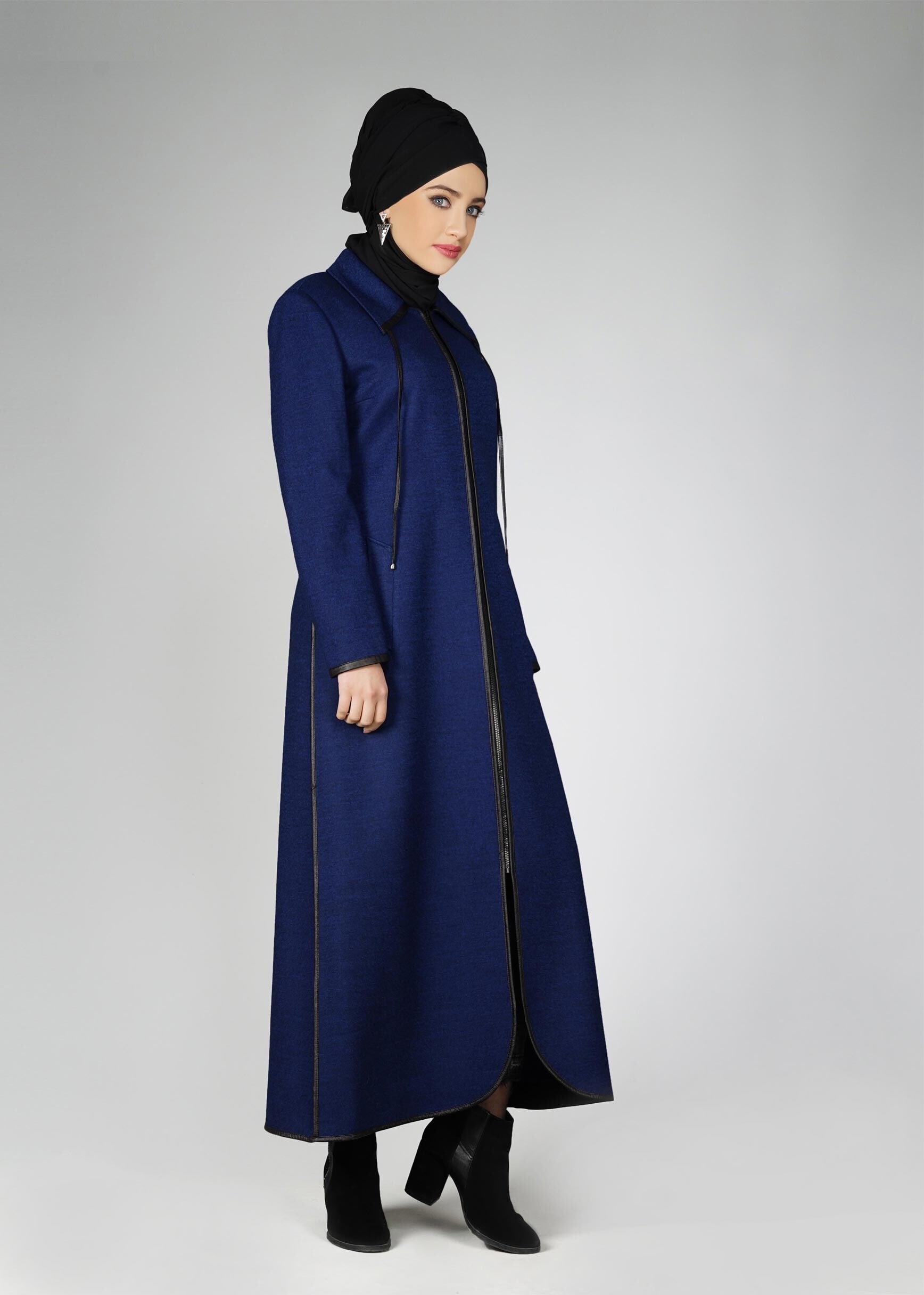 Tesettür giyim LACİVERT CEPLİ MANTO 9587