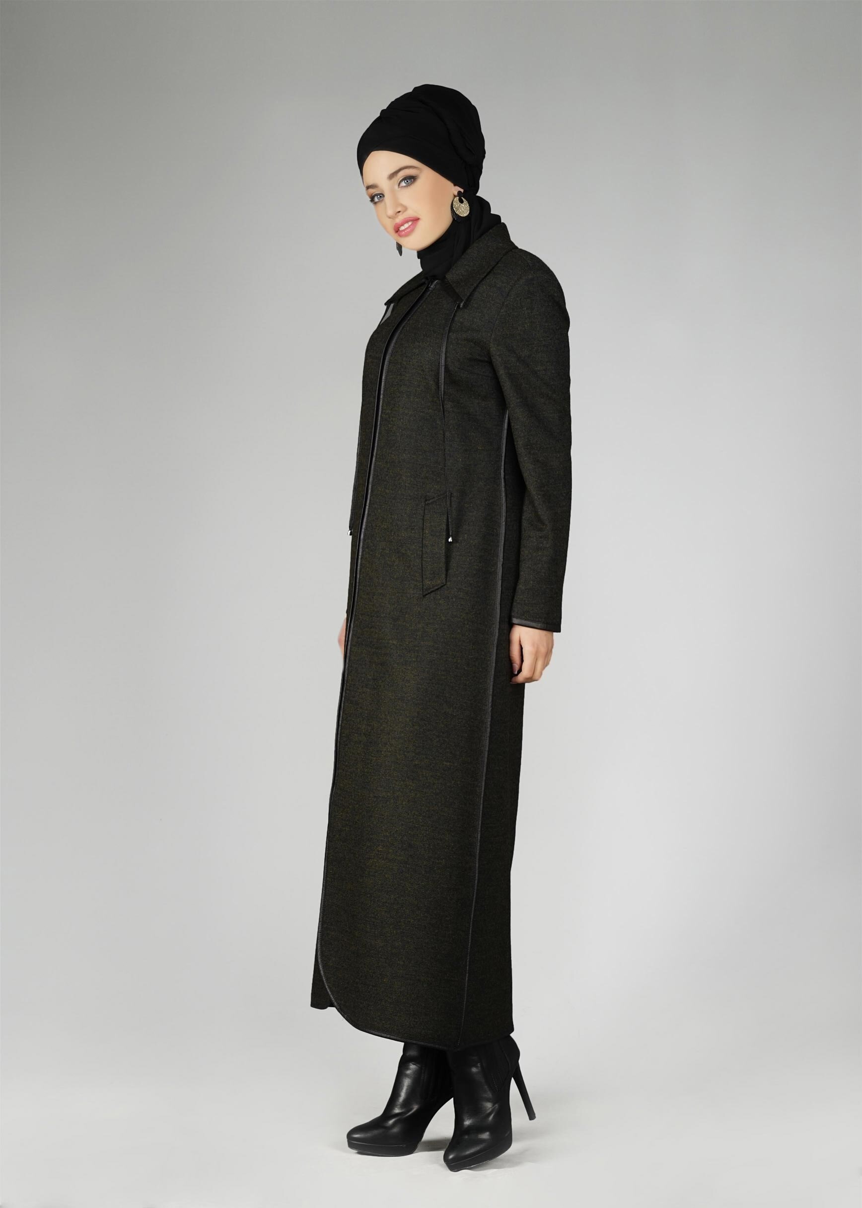 Tesettür giyim YEŞİL CEPLİ MANTO 9587