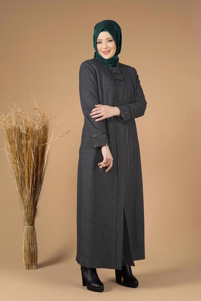 Vêtements hijab BRUN MANTEAU CACHE ZIPPÉ 9588 - ALVİNA
